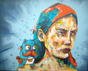 Malerei mit dem Titel "schtroumpf moustache" von Pascal Fairier, Original-Kunstwerk, Acryl