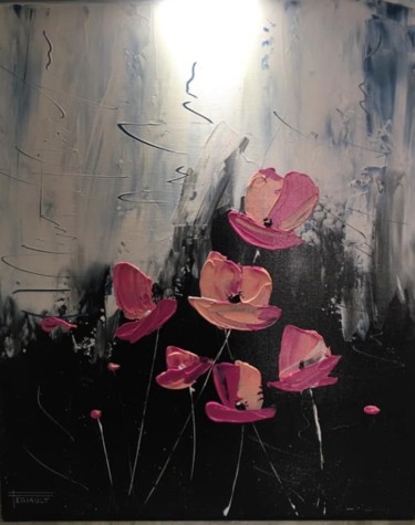 Painting titled "COQUELICOT ROSE" by Pascal Feriault, Original Artwork, Acrylic Mounted on Wood Stretcher frame