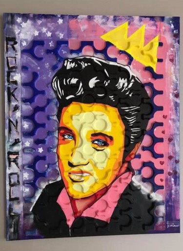 Painting titled "ELVIS" by Pascal Feriault, Original Artwork, Acrylic Mounted on Wood Stretcher frame