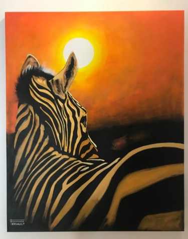 Painting titled "ZEBRE CREPUSCULE" by Pascal Feriault, Original Artwork, Acrylic