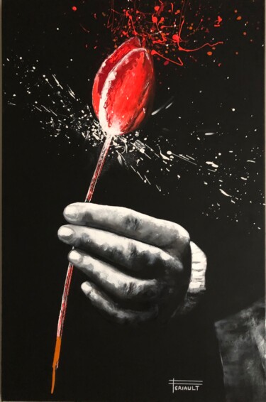 Painting titled "RED LOVE" by Pascal Feriault, Original Artwork, Acrylic