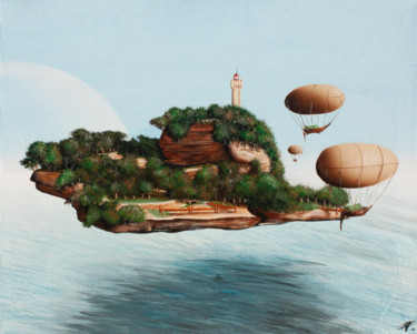 Pintura intitulada "Ile Flottante" por Pascal Genevois, Obras de arte originais, Acrílico Montado em Armação em madeira