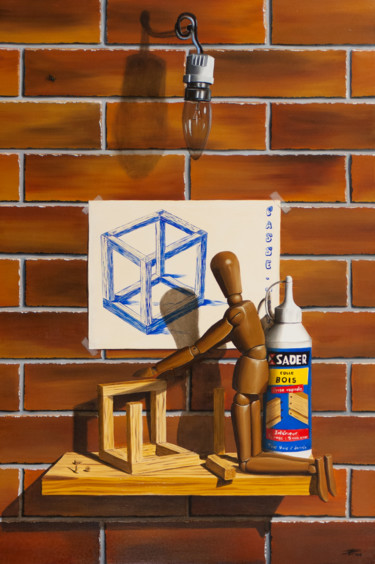 Картина под названием "Impossible cube" - Pascal Genevois, Подлинное произведение искусства, Масло