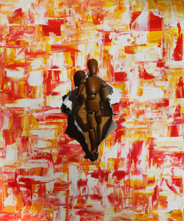 Painting titled "Sans-Titre Rouge" by Pascal Genevois, Original Artwork, Acrylic Mounted on Wood Stretcher frame