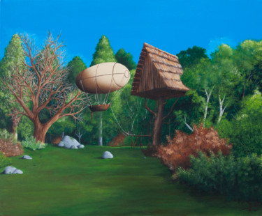 Pintura titulada "Ma cabane au canada" por Pascal Genevois, Obra de arte original, Acrílico Montado en Bastidor de camilla d…