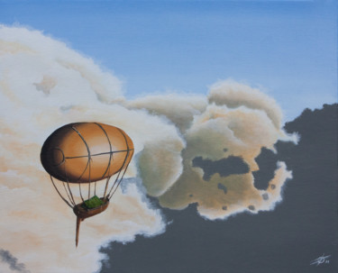 Painting titled "Dans les nuages" by Pascal Genevois, Original Artwork, Oil Mounted on Wood Stretcher frame