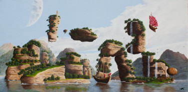Malerei mit dem Titel "L'archipel des îles…" von Pascal Genevois, Original-Kunstwerk, Öl Auf Keilrahmen aus Holz montiert