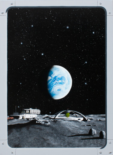 Painting titled "Lune - Secteur 02" by Pascal Genevois, Original Artwork, Acrylic Mounted on Wood Stretcher frame