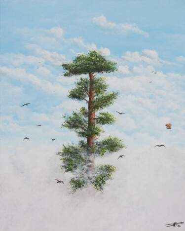 Malerei mit dem Titel "Le séquoia aux oise…" von Pascal Genevois, Original-Kunstwerk, Acryl Auf Keilrahmen aus Holz montiert