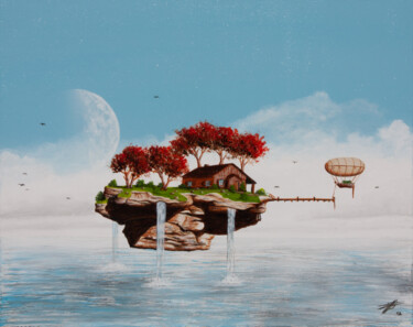 Картина под названием "La cabane aux arbre…" - Pascal Genevois, Подлинное произведение искусства, Акрил Установлен на Деревя…