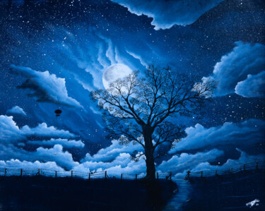 Картина под названием "L'arbre en haut de…" - Pascal Genevois, Подлинное произведение искусства, Масло Установлен на Деревян…