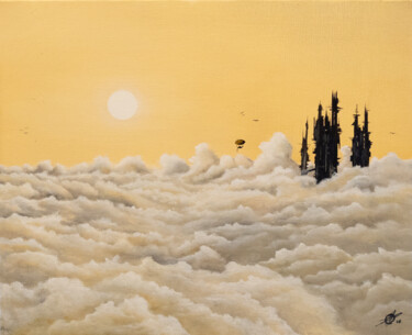 Painting titled "Ocre ciel" by Pascal Genevois, Original Artwork, Oil Mounted on Wood Stretcher frame