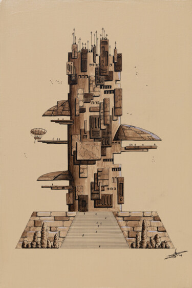 Pintura intitulada "Monochropolis 4" por Pascal Genevois, Obras de arte originais, Acrílico Montado em Armação em madeira