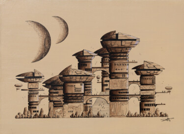 Картина под названием "Monochropolis 5" - Pascal Genevois, Подлинное произведение искусства, Акрил Установлен на Деревянная…