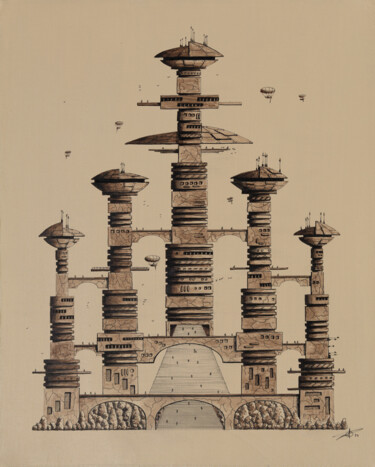 Pintura intitulada "Monochropolis 6" por Pascal Genevois, Obras de arte originais, Acrílico Montado em Armação em madeira
