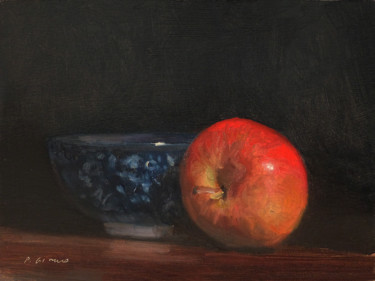 Schilderij getiteld "Pomme et Bol" door Pascal Giroud, Origineel Kunstwerk, Olie