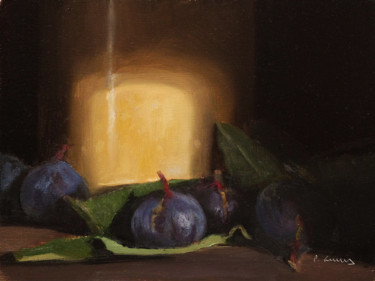 Malerei mit dem Titel "Figues et pot jaune" von Pascal Giroud, Original-Kunstwerk, Öl