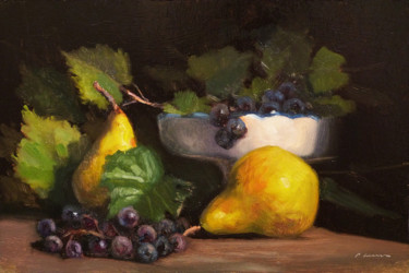 Peinture intitulée "Poires et Raisins" par Pascal Giroud, Œuvre d'art originale, Huile