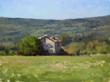 Painting titled "Cabanon chemin des…" by Pascal Giroud, Original Artwork, Oil
