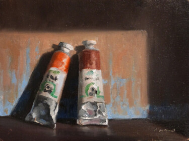 Schilderij getiteld "Tubes Old Holland" door Pascal Giroud, Origineel Kunstwerk, Olie