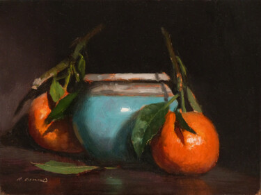 Painting titled "Clémentines et pot…" by Pascal Giroud, Original Artwork, Oil