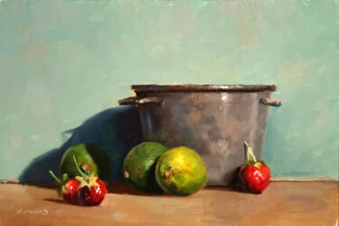 Painting titled "Citrons verts et Fr…" by Pascal Giroud, Original Artwork, Oil