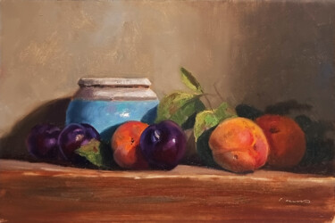 Pintura intitulada "Prunes et Abricots" por Pascal Giroud, Obras de arte originais, Óleo