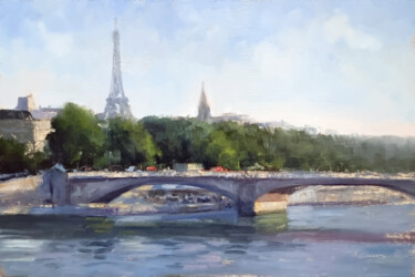 Schilderij getiteld "Bord de Seine" door Pascal Giroud, Origineel Kunstwerk, Olie
