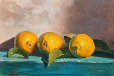 Painting titled "3 Citrons" by Pascal Giroud, Original Artwork, Oil
