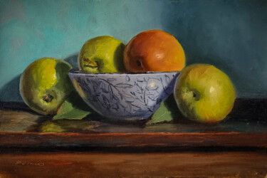 Painting titled "Pommes" by Pascal Giroud, Original Artwork, Oil