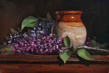 Painting titled "Lilas et Pichet" by Pascal Giroud, Original Artwork, Oil