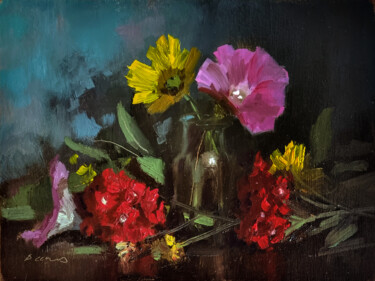 Painting titled "Pétunia and Co" by Pascal Giroud, Original Artwork, Oil