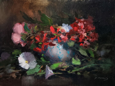Painting titled "Fleurs et Tasse" by Pascal Giroud, Original Artwork, Oil