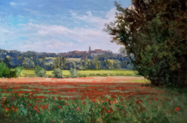 Painting titled "Champs de Coquelico…" by Pascal Giroud, Original Artwork, Oil
