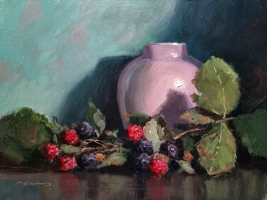 Painting titled "Blackberries and a…" by Pascal Giroud, Original Artwork, Oil