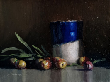Painting titled "Olives and a Blue C…" by Pascal Giroud, Original Artwork, Oil