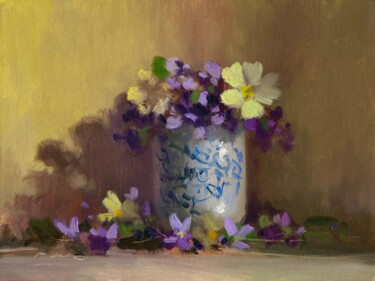 Painting titled "Violettes et Primev…" by Pascal Giroud, Original Artwork, Oil