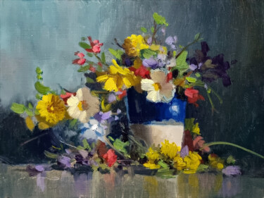 Картина под названием "Spring Flowers in a…" - Pascal Giroud, Подлинное произведение искусства, Масло