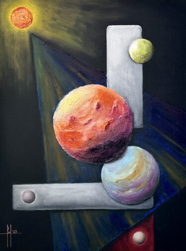 Painting titled "PLUTO SYSTEM" by Pascal Hervé, Original Artwork, Oil