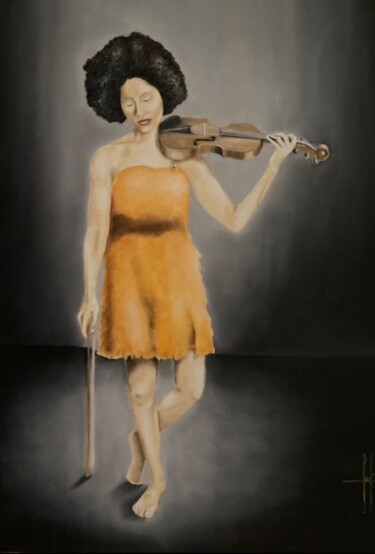 Malarstwo zatytułowany „Virtuoso from Soweto” autorstwa Pascal Herve, Oryginalna praca, Olej Zamontowany na Drewniana rama n…