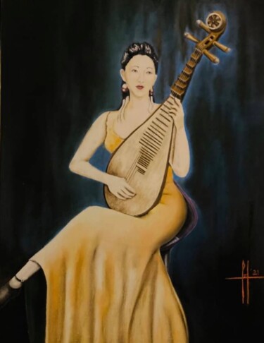 Painting titled "The Song of the Yi…" by Pascal Herve, Original Artwork, Oil Mounted on Wood Stretcher frame
