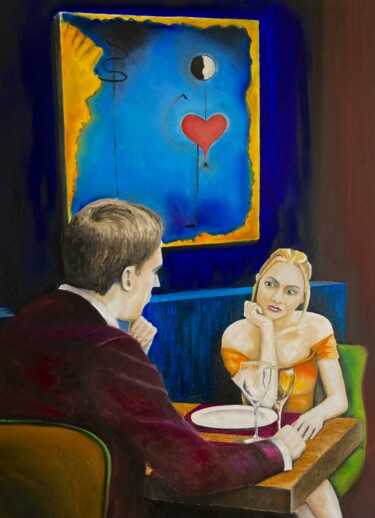 Painting titled "L’ennui…" by Pascal Herve, Original Artwork, Oil Mounted on Wood Stretcher frame