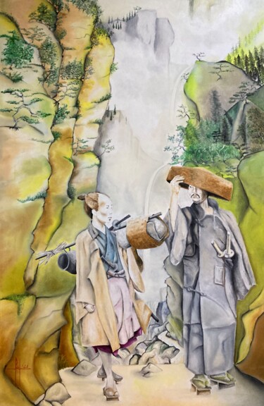 Картина под названием "Sur le chemin d’Osa…" - Pascal Herve, Подлинное произведение искусства, Масло Установлен на Деревянна…