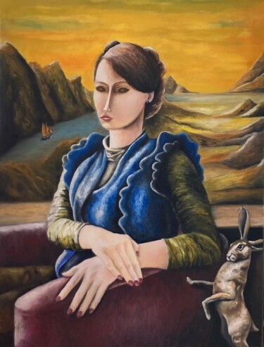 Painting titled "La Donna e il nuovo…" by Pascal Herve, Original Artwork, Oil Mounted on Wood Stretcher frame