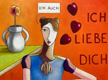 Painting titled "Ich liebe dich…" by Pascal Herve, Original Artwork, Oil Mounted on Wood Stretcher frame