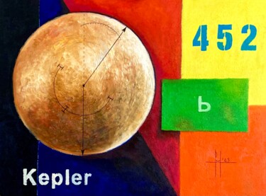 Painting titled "Kepler 452 b" by Pascal Herve, Original Artwork, Oil Mounted on Wood Stretcher frame