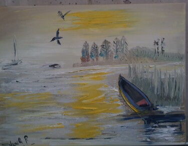 Painting titled "LA BARQUE" by Pascal Jung, Original Artwork, Oil