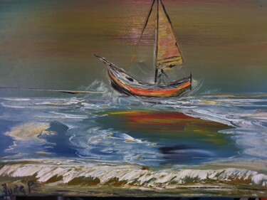 Painting titled "BOAT REFLECT" by Pascal Jung, Original Artwork, Oil