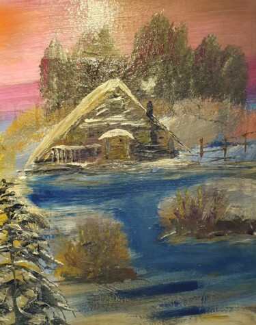 Painting titled "Cabin trapper" by Pascal Jung, Original Artwork, Oil