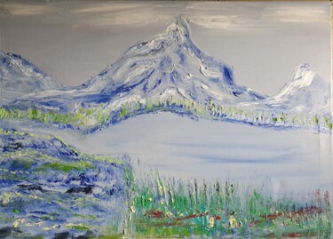 Painting titled "mountain abstact" by Pascal Jung, Original Artwork, Oil